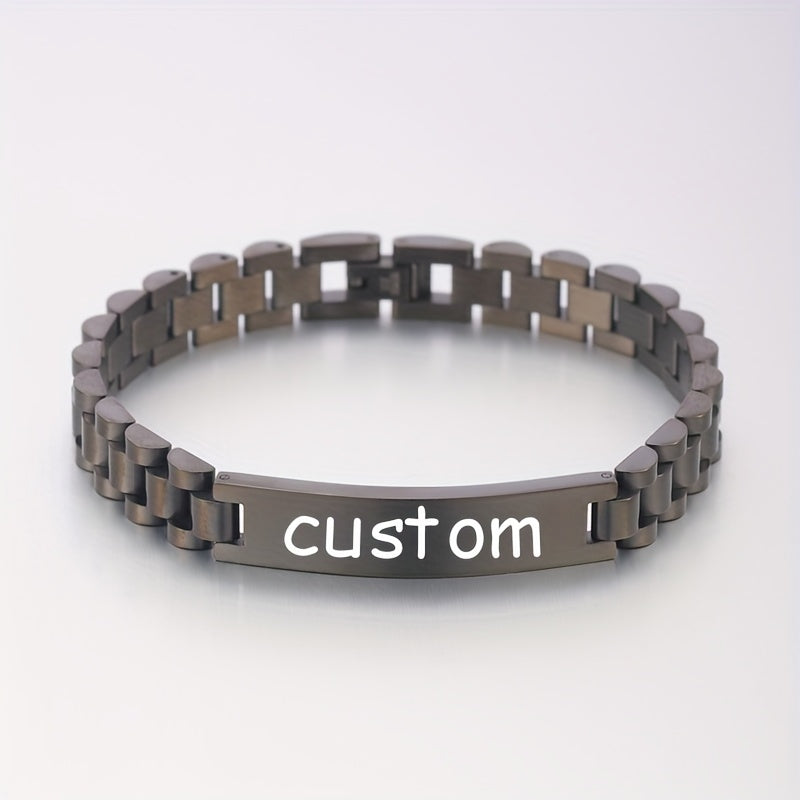 1pc Stylish Stainless Steel Bracelets Allowing Personalized Engravings - High - Quality Stainless Steel, Chic & Versatile Styles, Ideal for Father'S Day Gifting, Memorable Presents & Daily Accessorizing to Add Personality