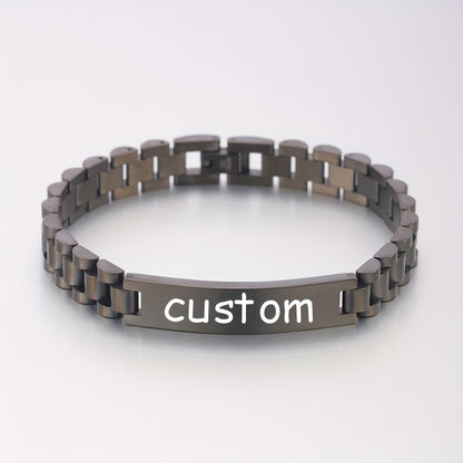 1pc Stylish Stainless Steel Bracelets Allowing Personalized Engravings - High - Quality Stainless Steel, Chic & Versatile Styles, Ideal for Father'S Day Gifting, Memorable Presents & Daily Accessorizing to Add Personality