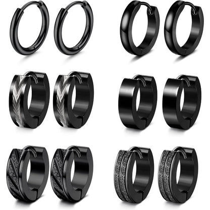 6 Pairs Men Earrings Hoops Huggie Earrings Set 316L Stainless Steel Earrings Classic Small Hoop Earrings Helix Earrings Piercing Jewellery Sleeper Earrings Black Hoop Earrings for Men Women