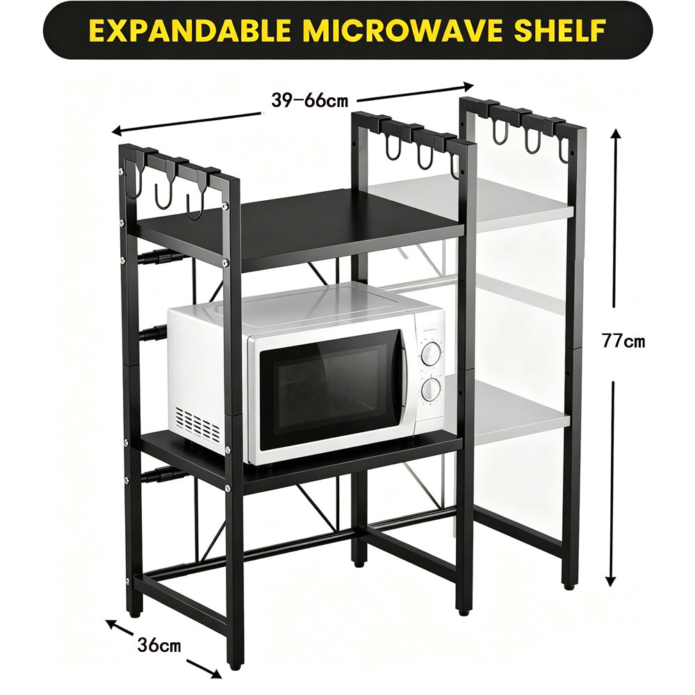 Unique Impression Extendable 3-Tier Microwave Rack - 2 Shelves Microwave Stand for Kitchen Counter - Hot Air Fryer, Toaster and Coffee Machine Rack