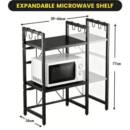 Unique Impression Extendable 3-Tier Microwave Rack - 2 Shelves Microwave Stand for Kitchen Counter - Hot Air Fryer, Toaster and Coffee Machine Rack