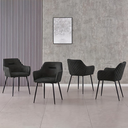 Modern Nordic Faux Suede Dining Chairs - Diamond Tufted Design with Sturdy Metal Legs, Comfortable Seating for Living Room, Study Or Office - Durable & Stylish Home Essential