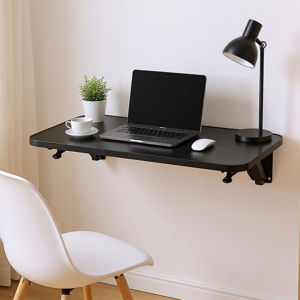Folding Wall-Mounted Laptop Desk, Space-Saving Study and Reading Table, Metal Iron Frame Design, Durable and Sturdy Wall Desk for Home or Office, Black/White, 52x24cm / 65x24cm / 75x24cm