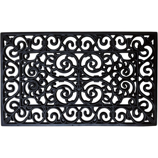 Decorative Rubber Door Mat 45x75cm – Heavy Duty Wrought Iron Effect Non-Slip Entrance Mat – Outdoor Mat with Drainage for Front Door, Patio, Garden & Back Door