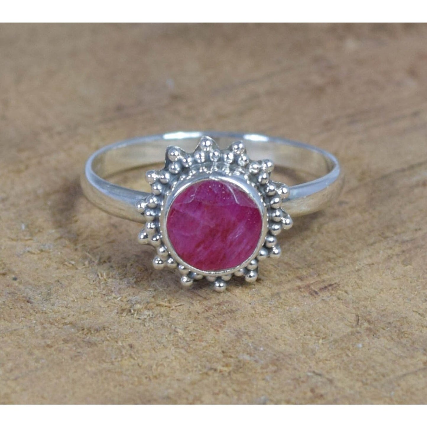 925 Sterling Silver Natural Opal / Labradorite /Moonstone/Labradorite/Amethyst /Turquoise/Chalcedony/Tigers Eye Round Flower Ring