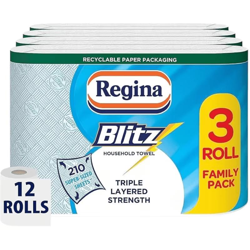 Regina Blitz Kitchen Towel Super Sized 3 Ply Sheets - 12 Rolls (12 x 70 Sheets)