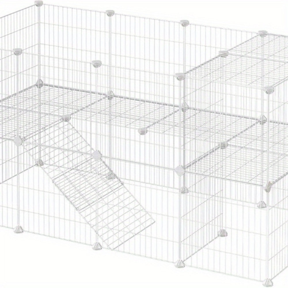 Two-Storey Metal Pet Playpen 36 Grid Panels 143x73x71cm – Indoor Small Animal Cage for Guinea Pigs Rabbits & Hamsters, Includes Mallet, Black or White