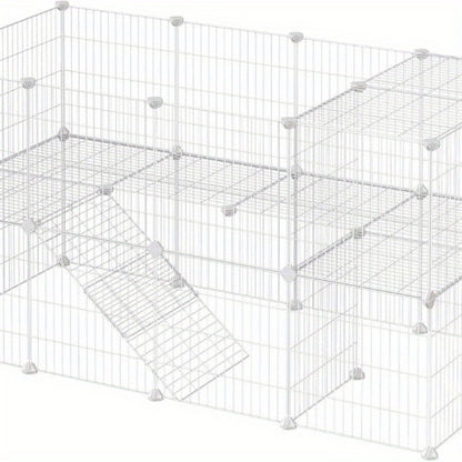 Two-Storey Metal Pet Playpen 36 Grid Panels 143x73x71cm – Indoor Small Animal Cage for Guinea Pigs Rabbits & Hamsters, Includes Mallet, Black or White