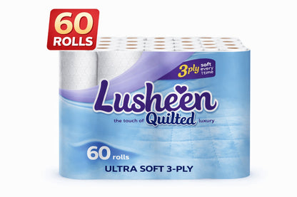 Toilet Rolls Bulk Buy 60 Rolls 3-Ply Lusheen White Quilted Ultra-Soft Unscented 150 Sheets Per Roll Septic Safe Premium Tissue