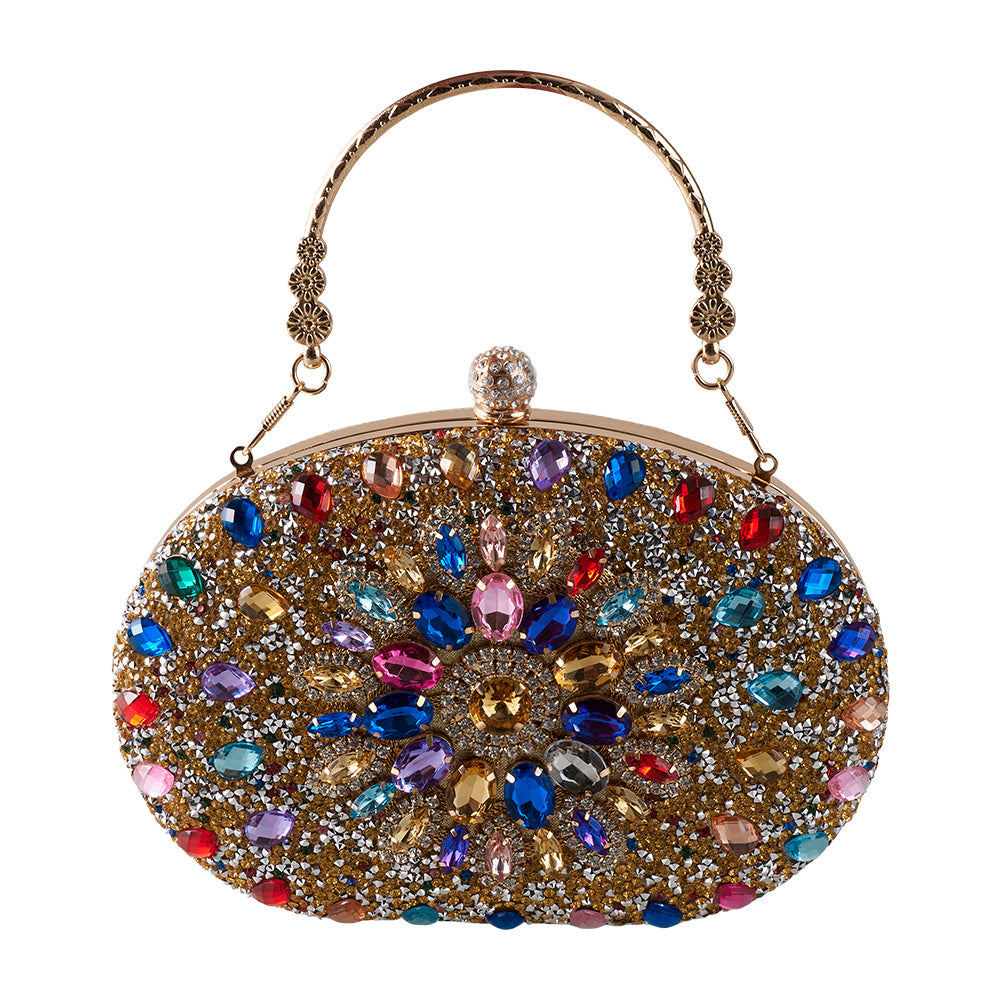 Women Evening Bag Multicolor Clutch Bag Luxury Crystal Handbag Bridal Wedding Purse Glitter Shoulder Bag with Detachable Chain Banquet Party Prom Crossbody Bag Gold-Multicolour, Green/ Gold/ Silver