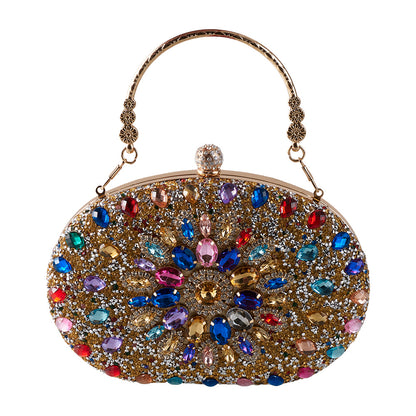 Women Evening Bag Multicolor Clutch Bag Luxury Crystal Handbag Bridal Wedding Purse Glitter Shoulder Bag with Detachable Chain Banquet Party Prom Crossbody Bag Gold-Multicolour, Green/ Gold/ Silver