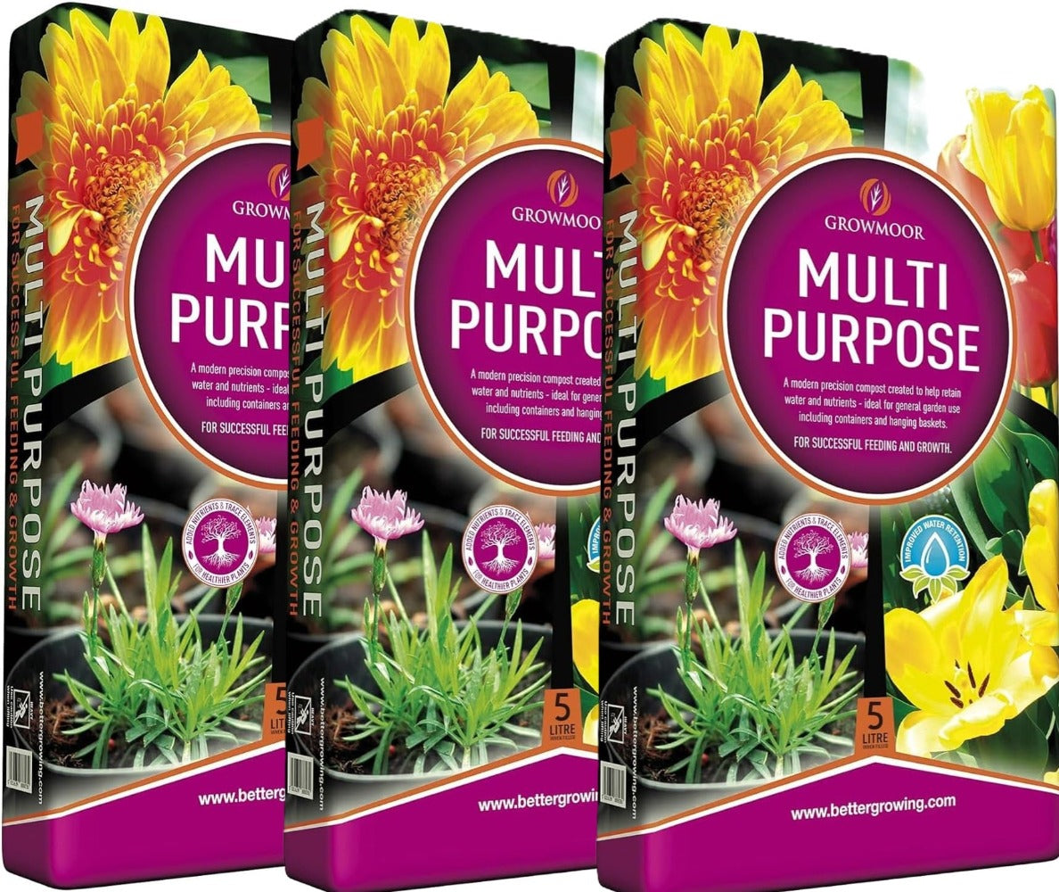 Growmoor 5L Multi-Purpose Compost 3-Pack – Ready-to-Use Potting Mix for Indoor Houseplants, Outdoor Pots, Hanging Baskets & Containers
