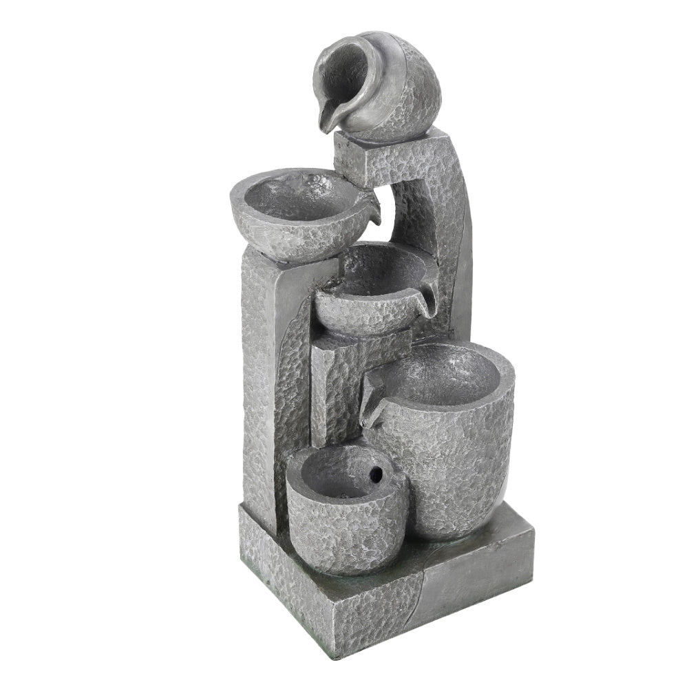 1pc 5 Tiers Pot Rustic Solar Powered Resin Garden Fountain Statue Stone Waterfall Design for Indoor Outdoor Ponds No Electricity Needed Self Contained Circulating Water Feature Stackable Stone Bowls Durable Resin Construction 28x22x64cm