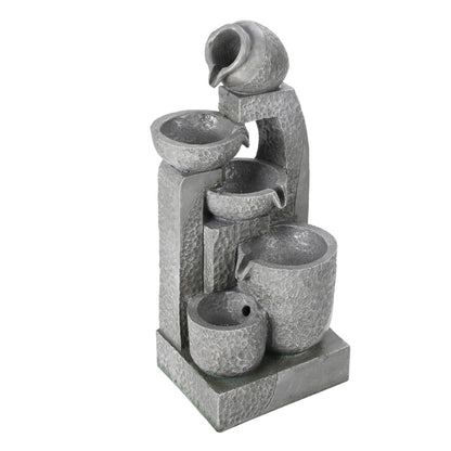 1pc 5 Tiers Pot Rustic Solar Powered Resin Garden Fountain Statue Stone Waterfall Design for Indoor Outdoor Ponds No Electricity Needed Self Contained Circulating Water Feature Stackable Stone Bowls Durable Resin Construction 28x22x64cm