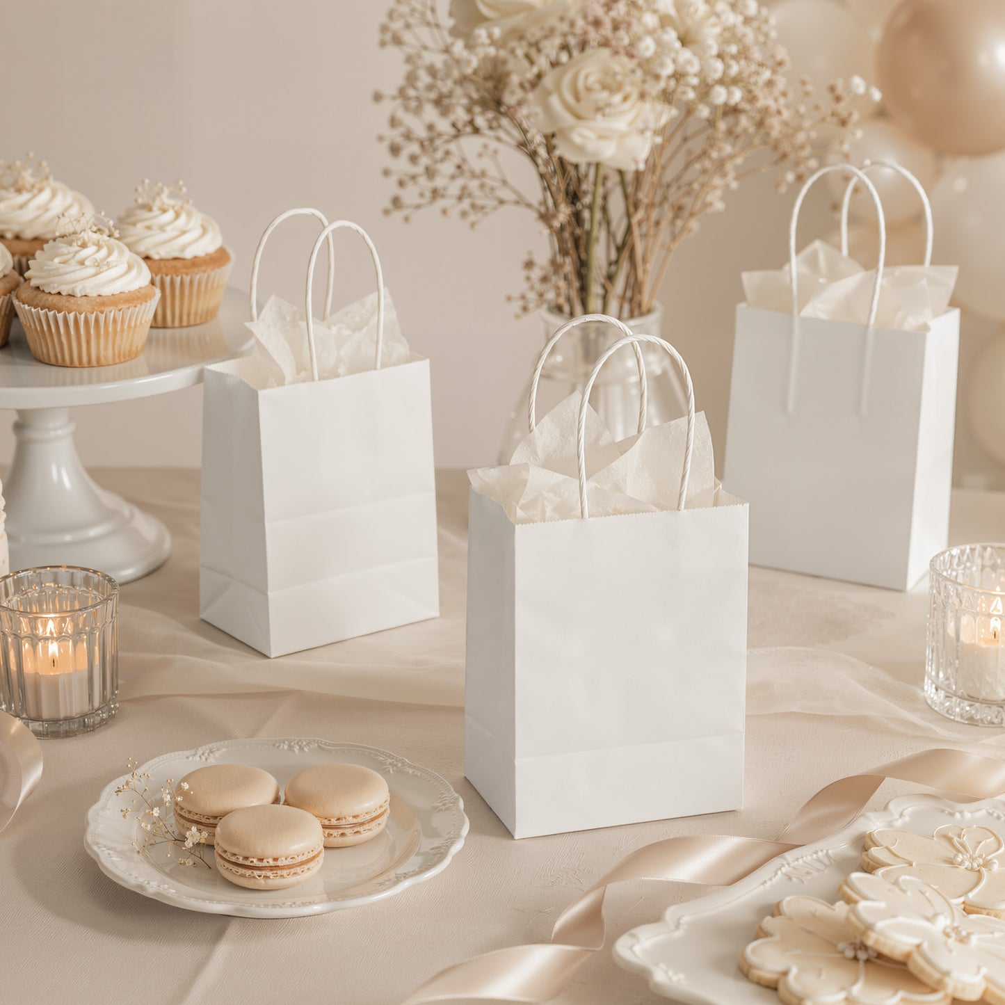 100-Pack Kraft Paper Bags with Handles – Ideal for Gift Wrapping, Parties, Holiday Celebrations & Retail Use