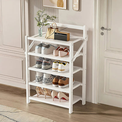 5 Tiers Bamboo Foldable Vertical Shoe Rack, Multifunctional Free Standing Shoe, Portable Space Saving Convenient Small Shoe Racks, Without Installation for Hallways Outdoor Entryway