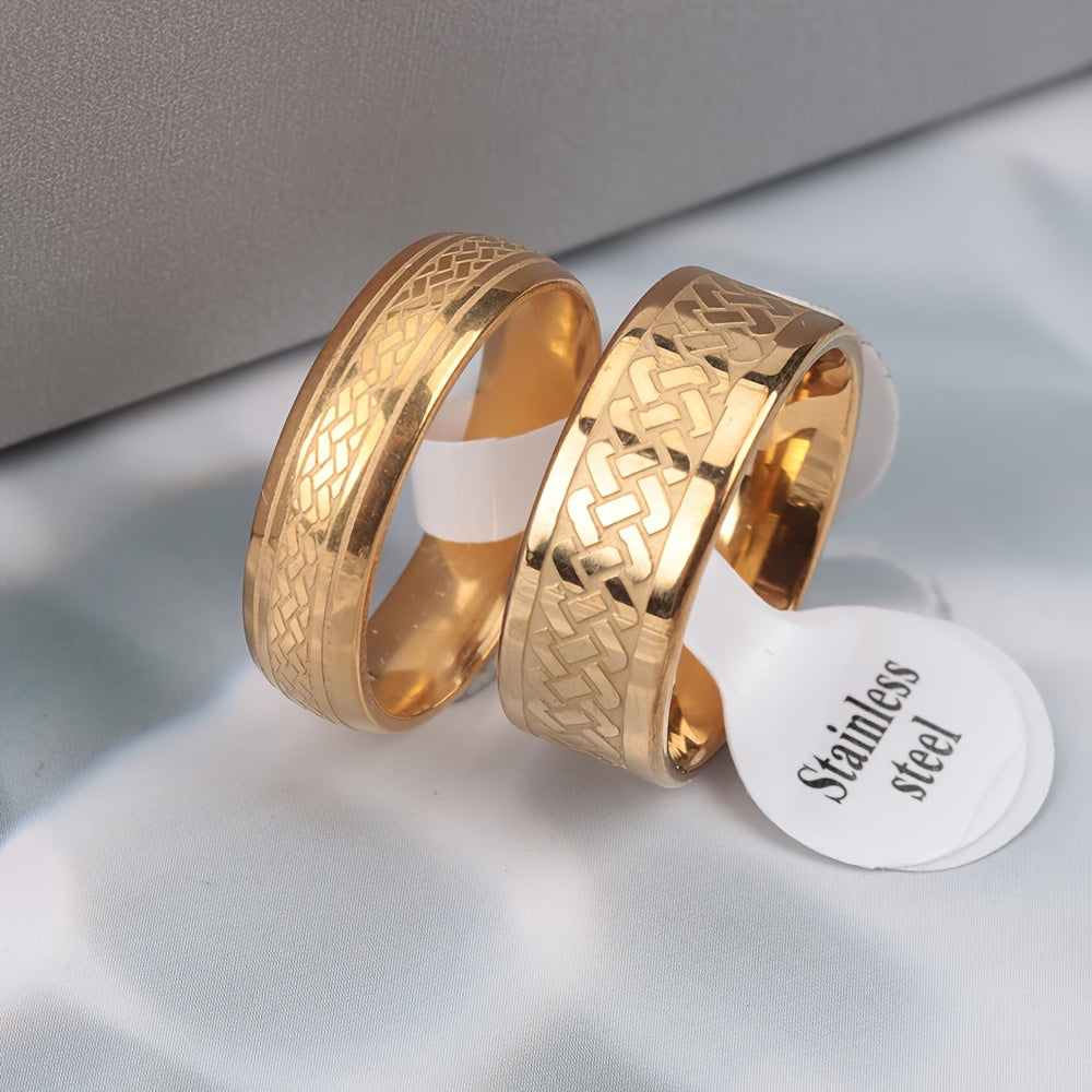 Over 20 Styles of Waterproof Stainless Steel Rings with Real Golden Plating And Intricate Hollowed-Out Striped Engravings