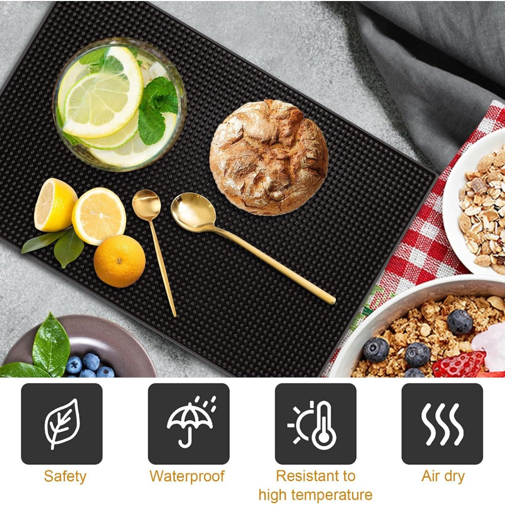 3 PCS Silicone Bar Mat, 18 x 12 Inch Silicone Bar Service Mat, Non Slip Bar Spill Mat for Kitchen, Coffee Shops, Restaurants, Black