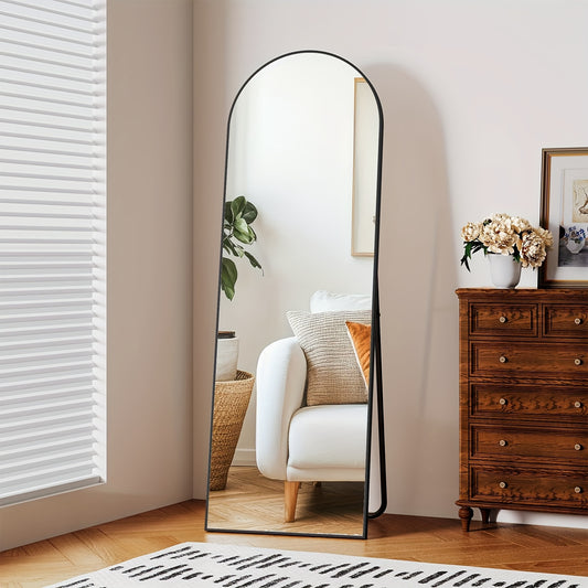 Full Length Mirror, 150 X 50cm, Curved Full Length Mirror with Aluminium Frame, Free Standing Or Hanging Mirror for Living Room, Bedroom, Entryway