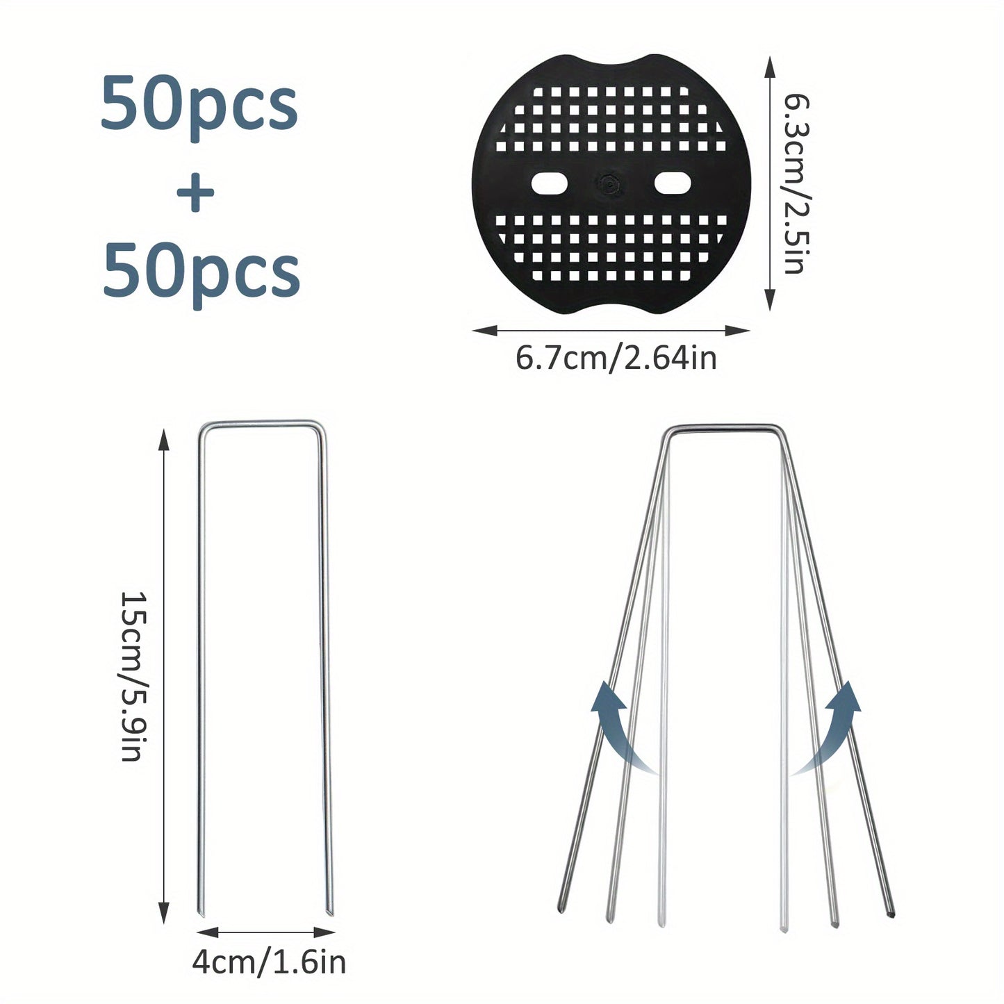 100pcs 50pcs U-shaped Ground Spikes + 50pcs Mat U-shaped Ground Spikes Lawn Ground Covering Nails Outdoor Tent Nails Garden Carpet Nails Anti-grass Ground Nails