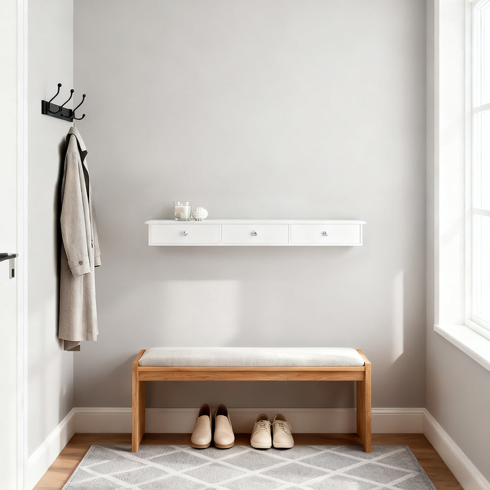 1pc Wall Shelf with 3 Drawers - Modern Suspension Shelf for Entrance, Living Room, Kitchen And Bedroom - White 94X15X10Cm - GSH54-M-X