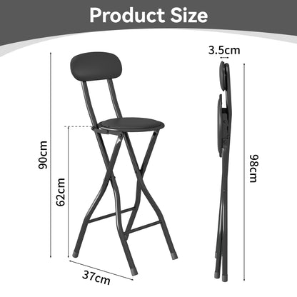 Set of 1 Folding Bar Stool, Breakfast Barstool Kitchen Restaurant Seating, Faux Leather Foldable Chair with Metal Frame, Padded High Chair