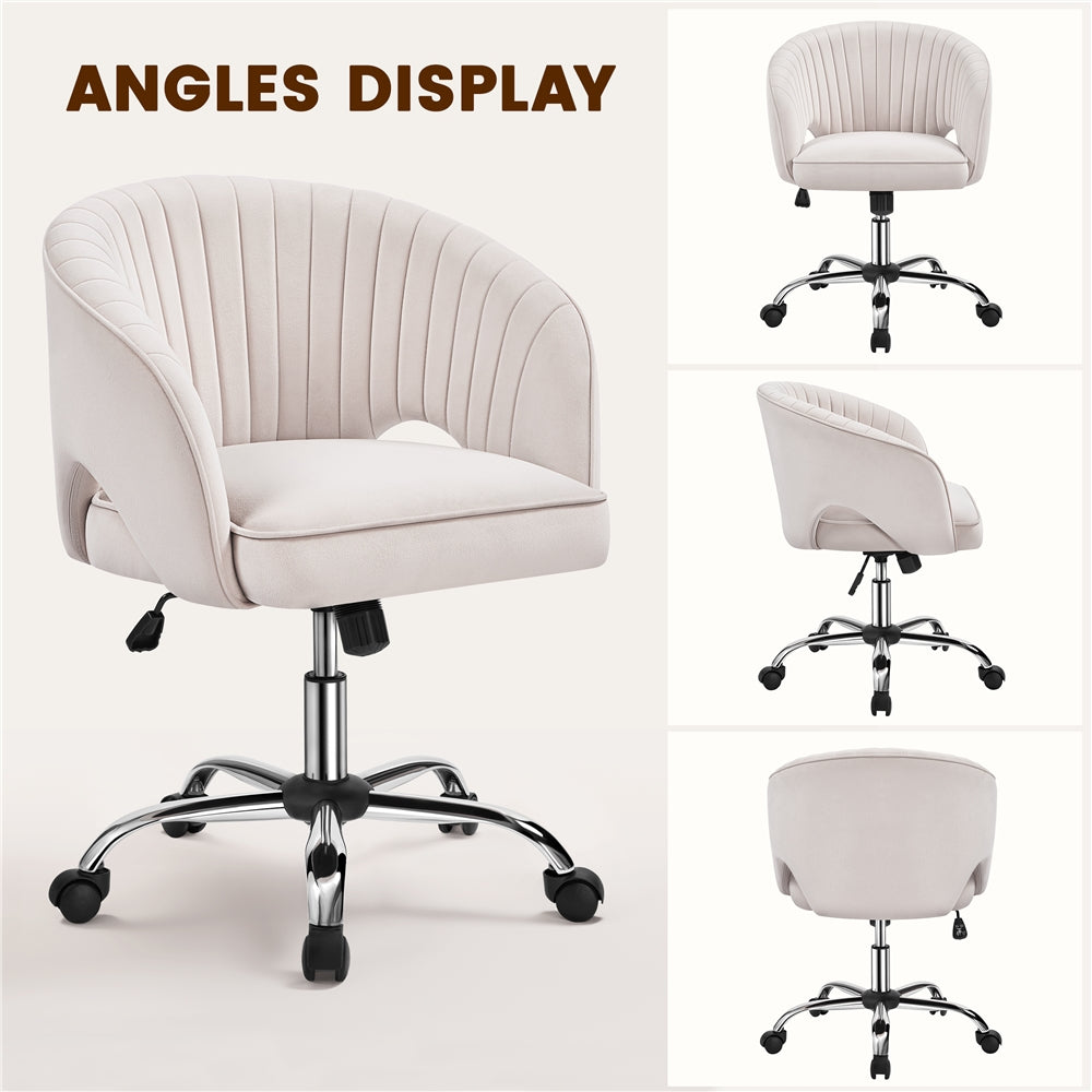 Costoffs Office Chair Tufted Desk Chair with Height Adjustable Seat, Swivel Barrel Accent Chair with Rolling Wheels for Home Office, Pink/White/Cream/Dark Grey/Light Grey