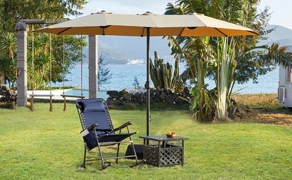 Costoffs Patio Chair Foldable Rocking Chair, Outdoor Lounge Chair with Headrest Pillow for Outdoor Use Only, Napping or Sunbathing, Black/Beige/Navy Blue Outdoor Use Only