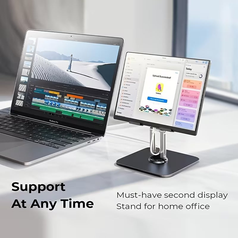 3-piece set (1 heavy-duty adjustable tablet stand+1 hex wrench+data cable storage bag) -360 ° rotating base, foldable design, all metal structure, ergonomic desktop stand, suitable for iPad, tablet, phone, and laptop, sturdy and stable, suitable for both