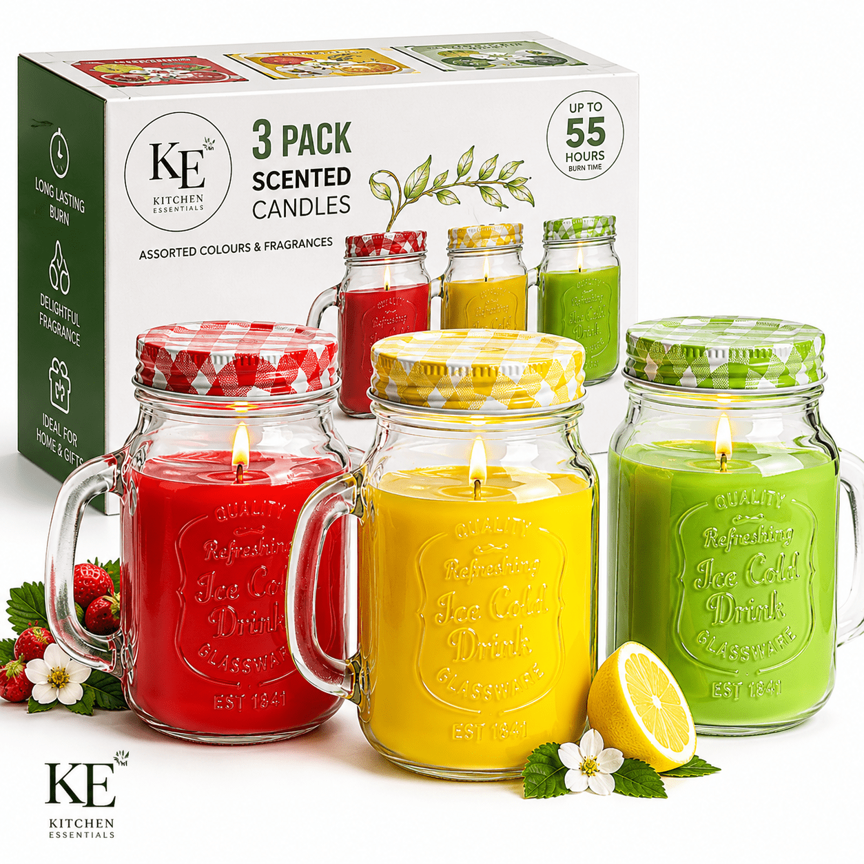 3Pack Jar Scented Candles 55 hours burn time and delightful fragrance Assorted Colors and Fragrances 3 Pieces