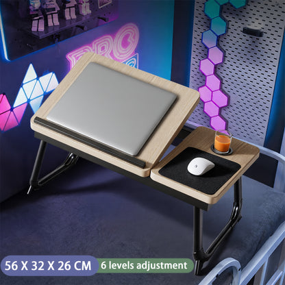 Laptop Desk with Mouse Pad, Foldable Legs and Cup Holder, Adjustable Height and Angle Bed Tray for Reading, Work, Study, and Breakfast on Bed or Sofa - Includes Free Mouse Pad!