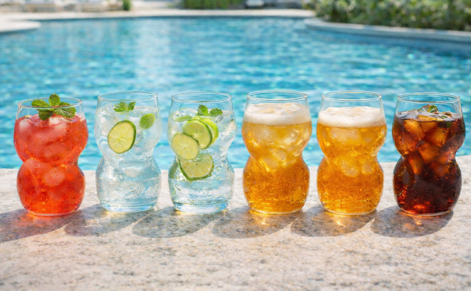 6pcs Wave Shape Drinking Glasses, 400ml Curved Creative Glassware for Cocktails, Juice, Soda, Beer, Whisky & Tea