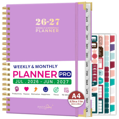 A4 Academic Diary 2026-2027 Week to View, July 2026 - June 2027, Large Weekly & Monthly Planner with Monthly Tabs, 4 Planning Stickers, 21.5 X 28 Cm, Hardcover Planner for School Teacher Student
