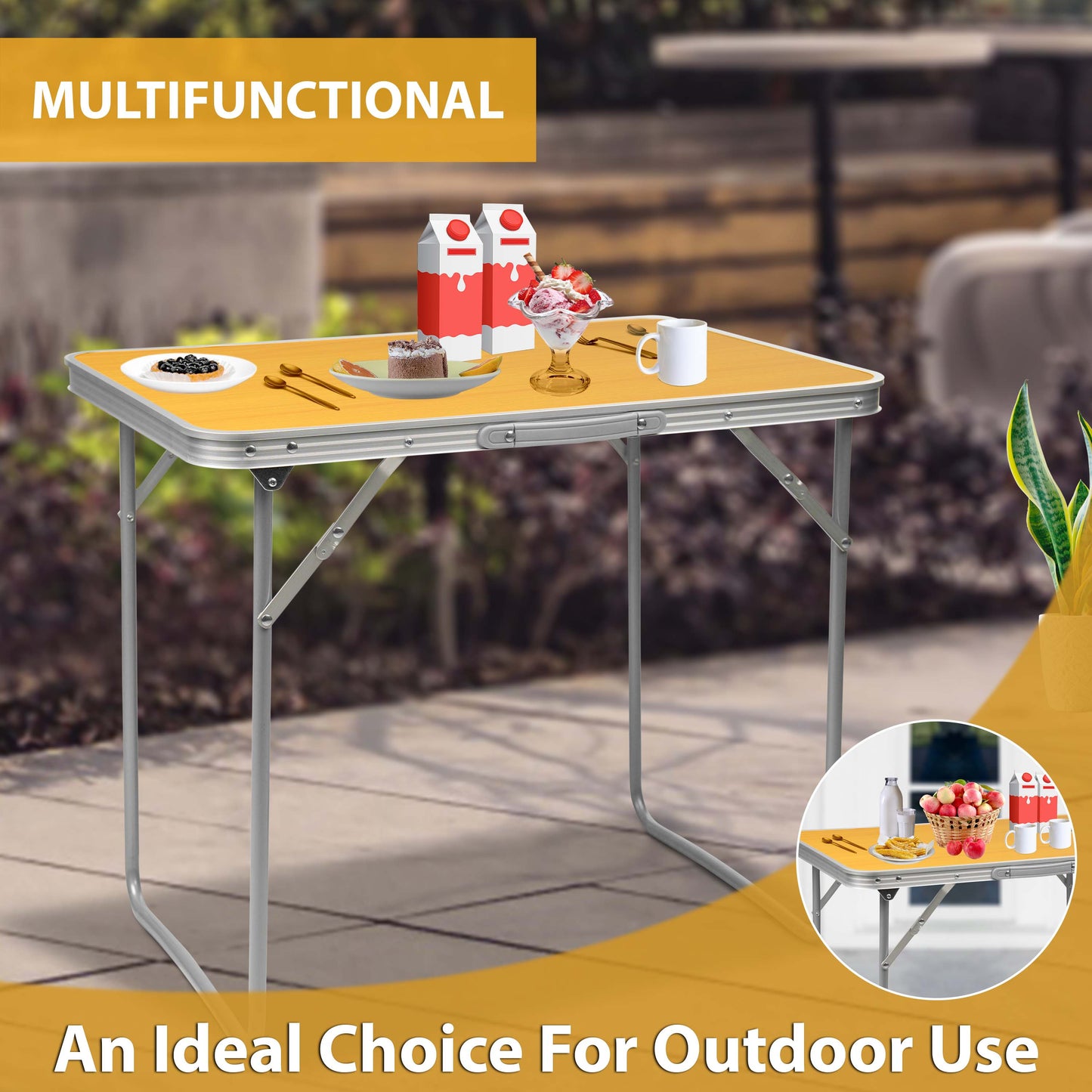 2.3ft Aluminum Folding Picnic Table | Lightweight & Portable Camping Table | Adjustable Height Outdoor Trestle Table for BBQ, Garden, Travel, & Events – Sturdy & Compact