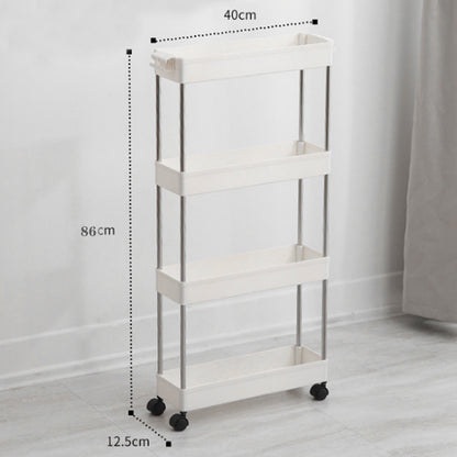 3-4 Layer Multifunctional Kitchen Storage Cart, White Slim Rolling Rack for Seasonings, Snacks, and Beverages, Gap Organizer Shelf for Refrigerator or Bathroom Toiletries