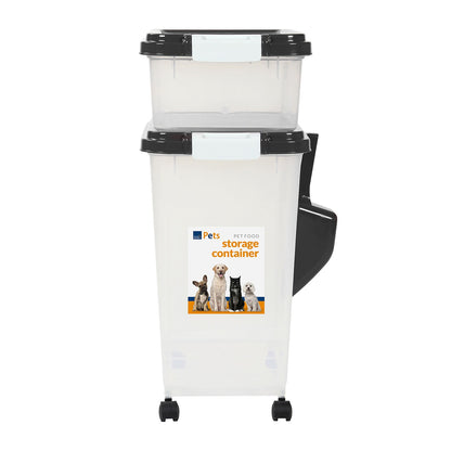 Taylor & Brown 3-Piece 50L Airtight Pet Food Storage Container Combo with Scoop and Treat Box for Dog Cat and Bird Food, Keep Pests Out, Translucent Body, Easy Mobility