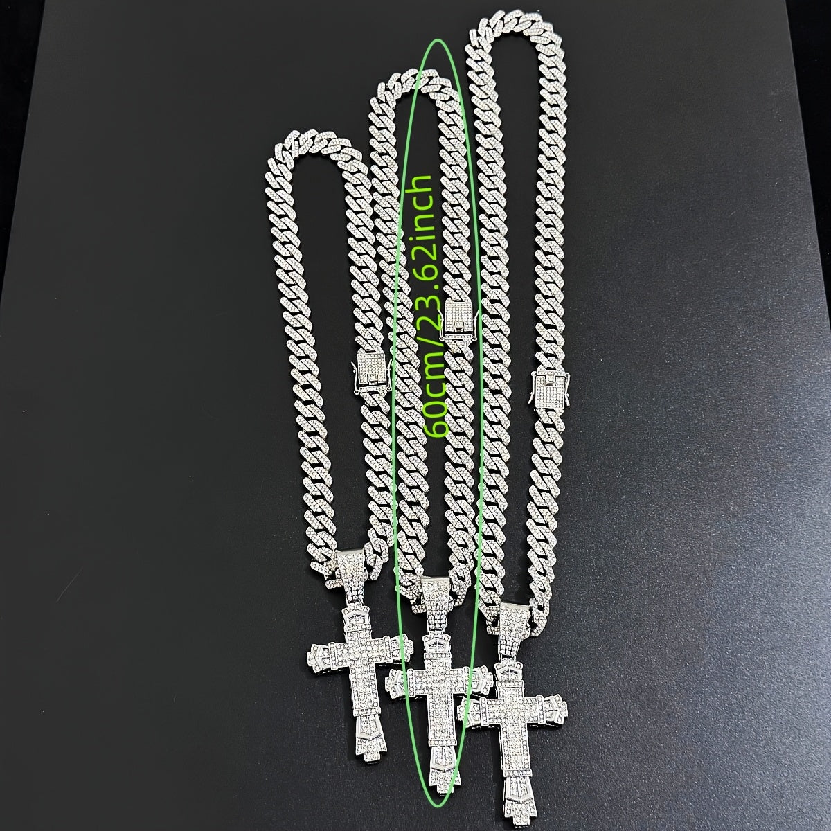 Hip-Hop Plus Size Large Pendant Full Rhinestones Double Layer Thickened Cross Hollow Buckle 14mm Wide Cuban Chain Necklace New Product Creative