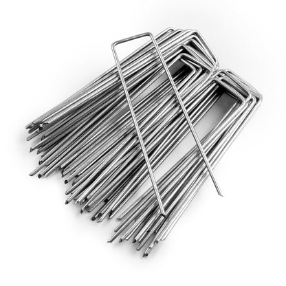 Keplin - 50/100/101 U-Shaped Metal Garden Pegs - 15cm Heavy-Duty Stakes - Designed for Reuse - Corrosion-Resistant Pins - Sharp Bevelled Ends Ideal for Setting up Camping Tents, Enhancing Lawn Landscaping, and Meeting Various Site Needs