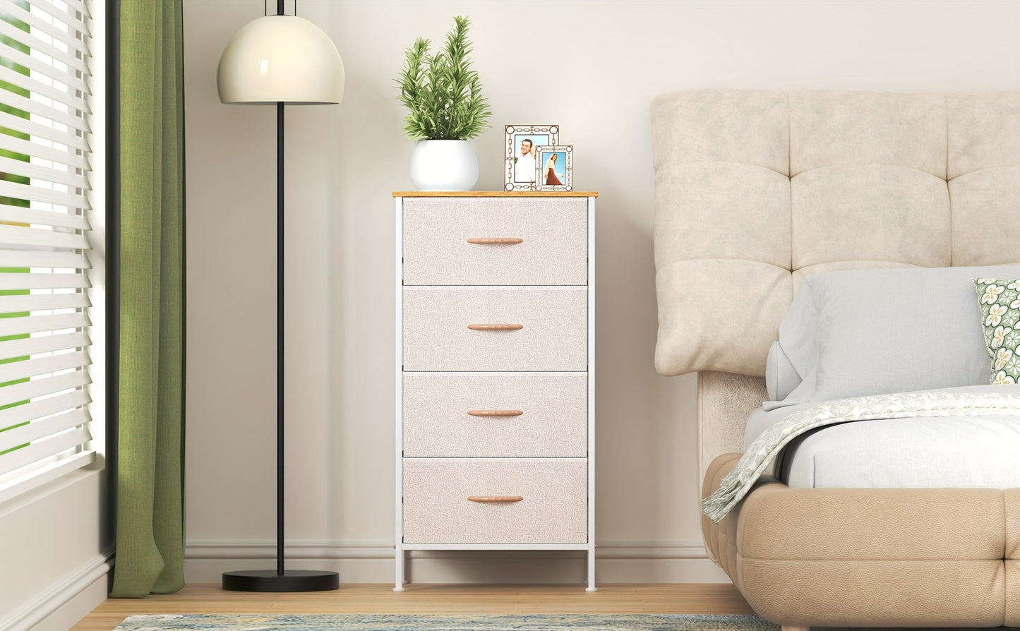 4-Drawer Dresser Storage Cabinet with Metal Frame & MDF Top, Adjustable Feet, Anti-Tip Safety - Stylish And Spacious Storage Unit for Bedroom Or Living Room (44.96cm X 29.97cm X 90.93cm)