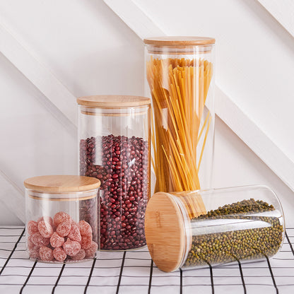 Glass Storage Jars - Set of 4 Airtight Glass Jars with Lids Clear Food Storage Container Jar- Food Kitchen Canisters Sets for Spaghetti Beans Snack Flour Cereal Storage, 550ml/950ml/1300ml/2000ml