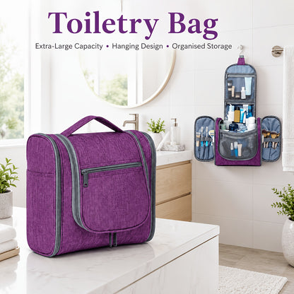 Large Hanging Travel Toiletry Bag Makeup Organizer Bag for Women Travel And Home Cosmetic Bag with PVC Compartment And Metal Hook Fashion Design - Perfect for Travel Daily Use Valentine'S Day Gifts
