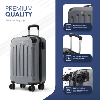 LUGG 55x35x23cm Skywander Lightweight Travel Cabin Bag Carry On Approved Suitcase ABS Shell Protection Water Resistant & Safe Locking System Easyjet Overhead Compliant (20inch)