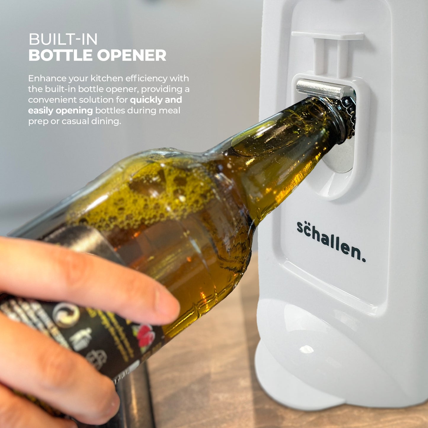 Schallen Electric Can Opener Automatic 3-in-1 Kitchen Appliance with Hands-Free Can Opening, Built-In Bottle Opener & Knife Sharpener | Electric Tin Opener for Easy Opening Cans, Jars, and Bottles | Hidden Power Cord Storage | Stainless Steel Durable Kitc