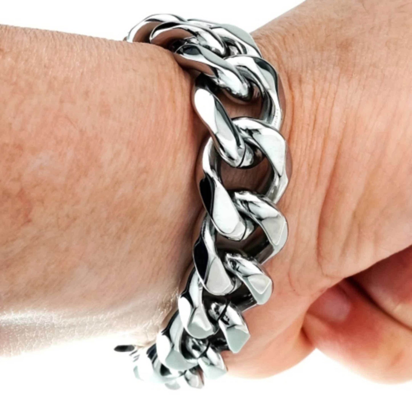 1pc 19Mm Men'S Hip Hop 304L Stainless Steel Bracelet, Punk Cuban Curb Bracelet Chain Jewelry Gifts