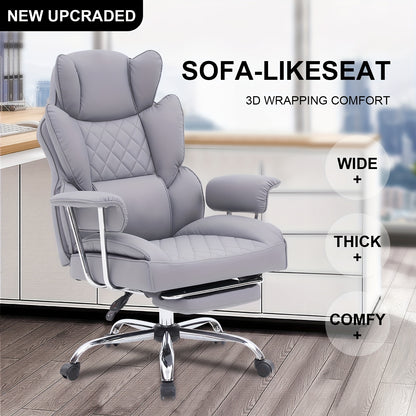 Big And Tall Ergonomic Office Chair with Footrest, Extra Wide Seat And Lumbar Support, Soft Fixed Armrests Comfortable Computer Desk Chair for Home Or Office