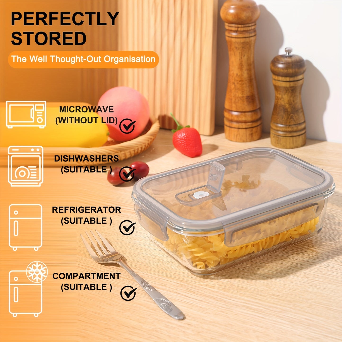 Miorkly Glass Food Storage Containers with Lids, Set of 4, 1040ML, Reusable Glass Meal Prep Containers, Clip Lock Glass Lunch Boxes