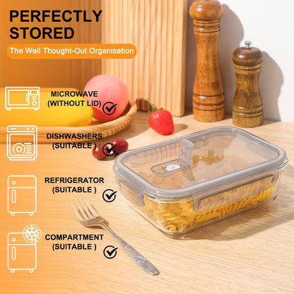 Miorkly Glass Food Storage Containers with Lids, Set of 4, 1040ML, Reusable Glass Meal Prep Containers, Clip Lock Glass Lunch Boxes