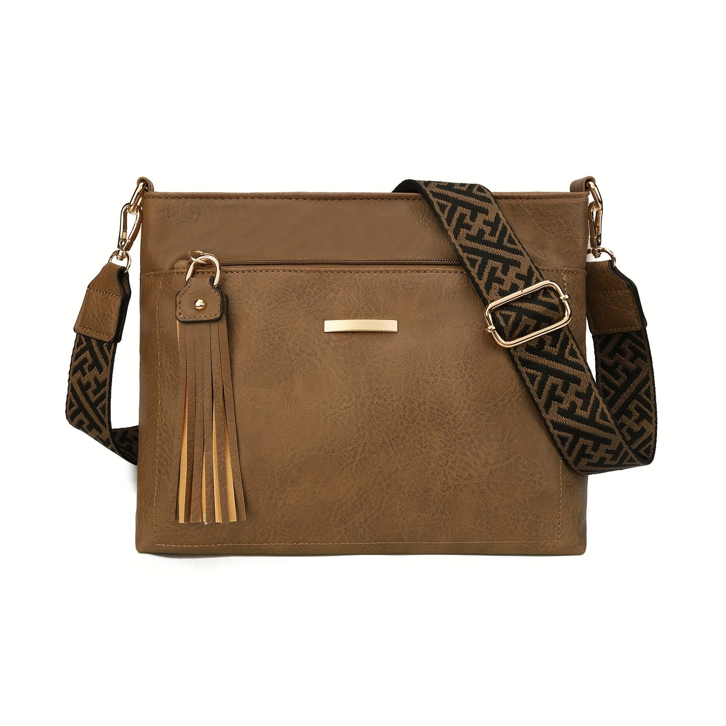 New Large-Capacity Women's Crossbody Bag with Fashionable Tassel Accessory, Wide Shoulder Strap, Contrast Color Square Bag, Simple, Casual, Versatile Commuter Single-Shoulder Underarm Bag