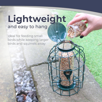 Large Heavy Duty Squirrel Proof Bird Feeder For Wild Seed Feed Mix Outdoor Garden Use - With Strong Metal Cage To Deter Squirrels & Large Birds (Caged Feeder)