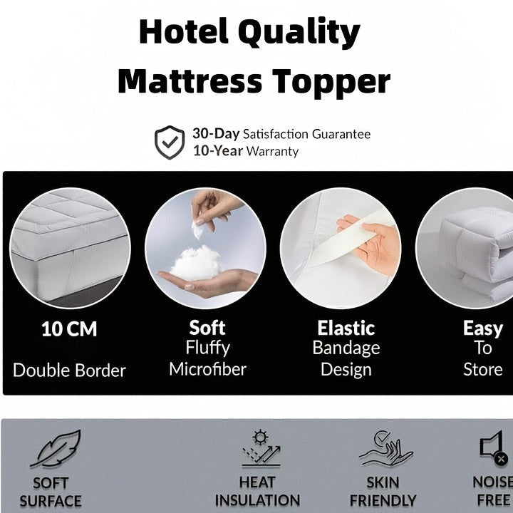 1pc Hotel Quality Mattress Toppers Microfiber Mattress Cover, 10cm Soft and Breathable, Fits Single, Double, King, and California King Bed Sizes, White